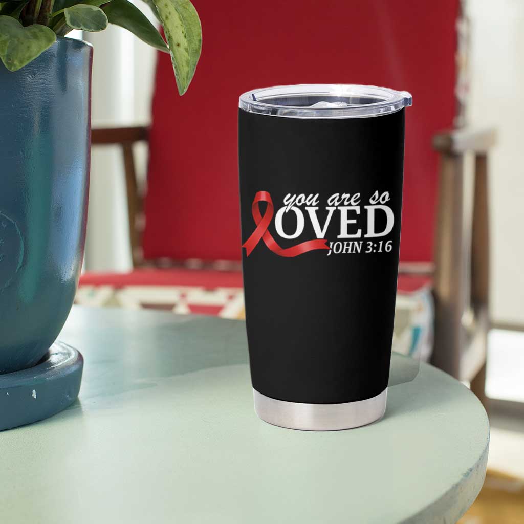 Red Ribbon Christian Tumbler Cup Cross Bible Verse Inspirational Religious Faith - Wonder Print Shop