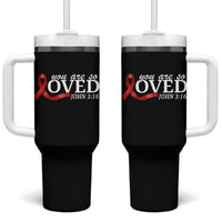 Red Ribbon Christian Tumbler With Handle Cross Bible Verse Inspirational Religious Faith - Wonder Print Shop