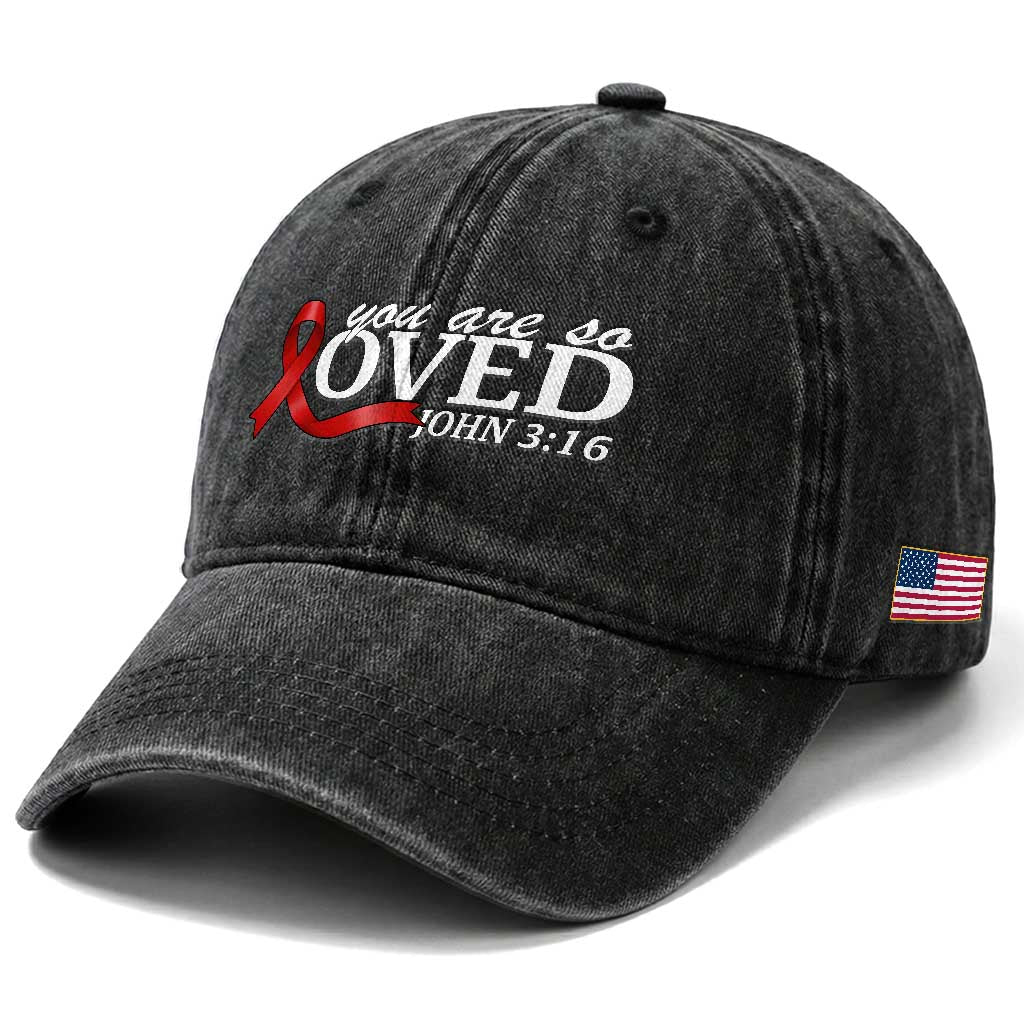 Red Ribbon Christian Washed Cotton Baseball Cap Cross Bible Verse Inspirational Religious Faith