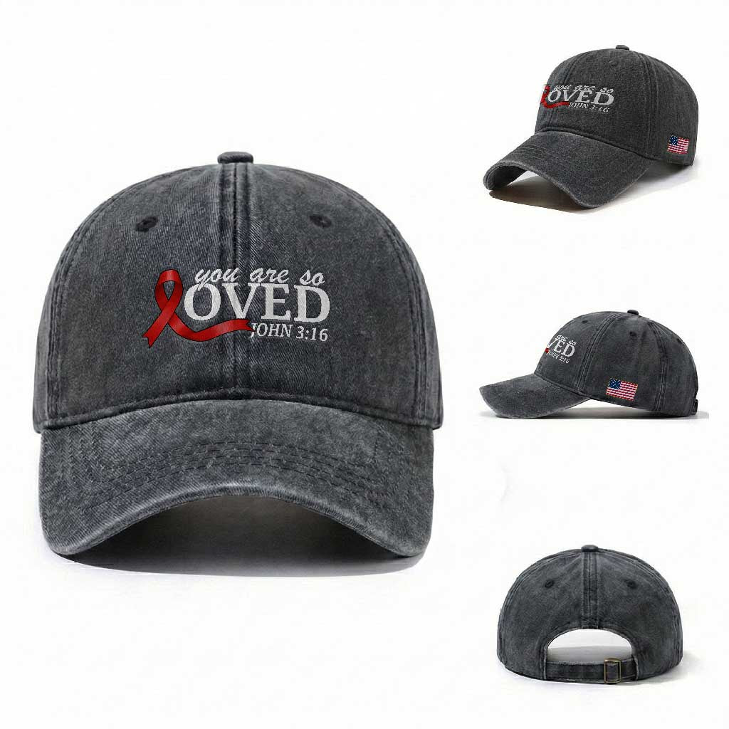 Red Ribbon Christian Washed Cotton Baseball Cap Cross Bible Verse Inspirational Religious Faith