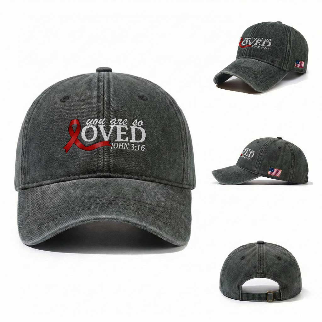 Red Ribbon Christian Washed Cotton Baseball Cap Cross Bible Verse Inspirational Religious Faith