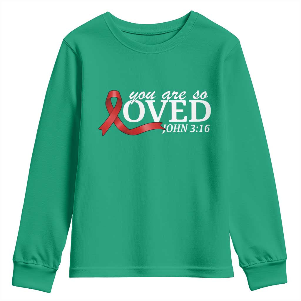 Red Ribbon Christian Youth Sweatshirt Cross Bible Verse Inspirational Religious Faith - Wonder Print Shop