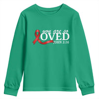 Red Ribbon Christian Youth Sweatshirt Cross Bible Verse Inspirational Religious Faith - Wonder Print Shop