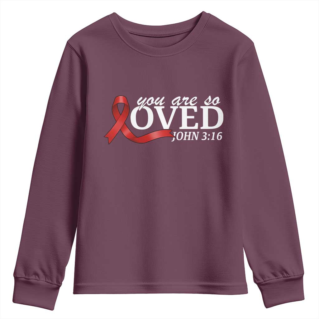 Red Ribbon Christian Youth Sweatshirt Cross Bible Verse Inspirational Religious Faith - Wonder Print Shop