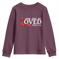 Red Ribbon Christian Youth Sweatshirt Cross Bible Verse Inspirational Religious Faith - Wonder Print Shop