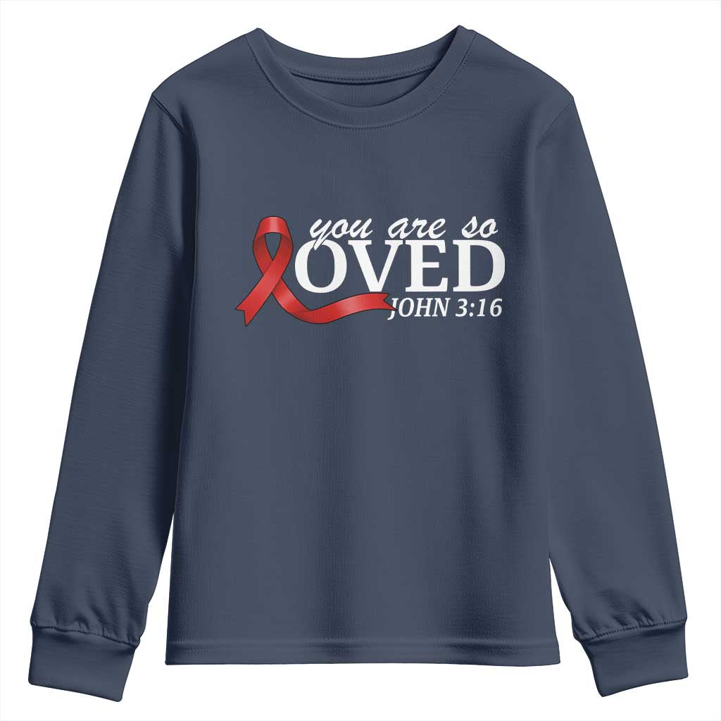 Red Ribbon Christian Youth Sweatshirt Cross Bible Verse Inspirational Religious Faith - Wonder Print Shop