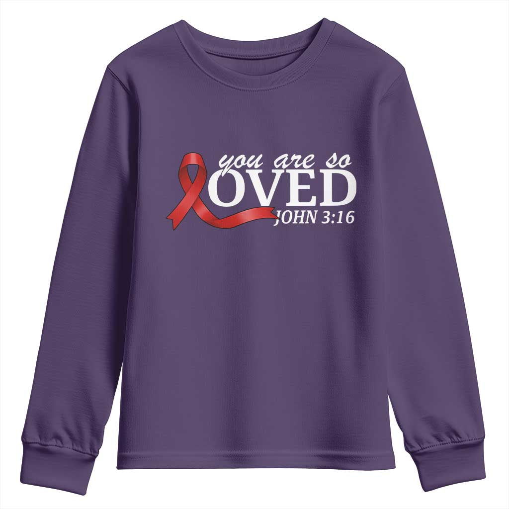 Red Ribbon Christian Youth Sweatshirt Cross Bible Verse Inspirational Religious Faith - Wonder Print Shop