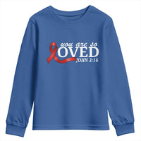 Red Ribbon Christian Youth Sweatshirt Cross Bible Verse Inspirational Religious Faith - Wonder Print Shop