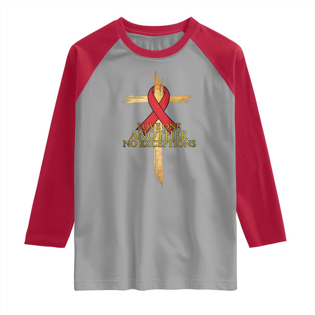 Red Ribbon Christian Raglan Shirt Cross Bible Verse - Wonder Print Shop