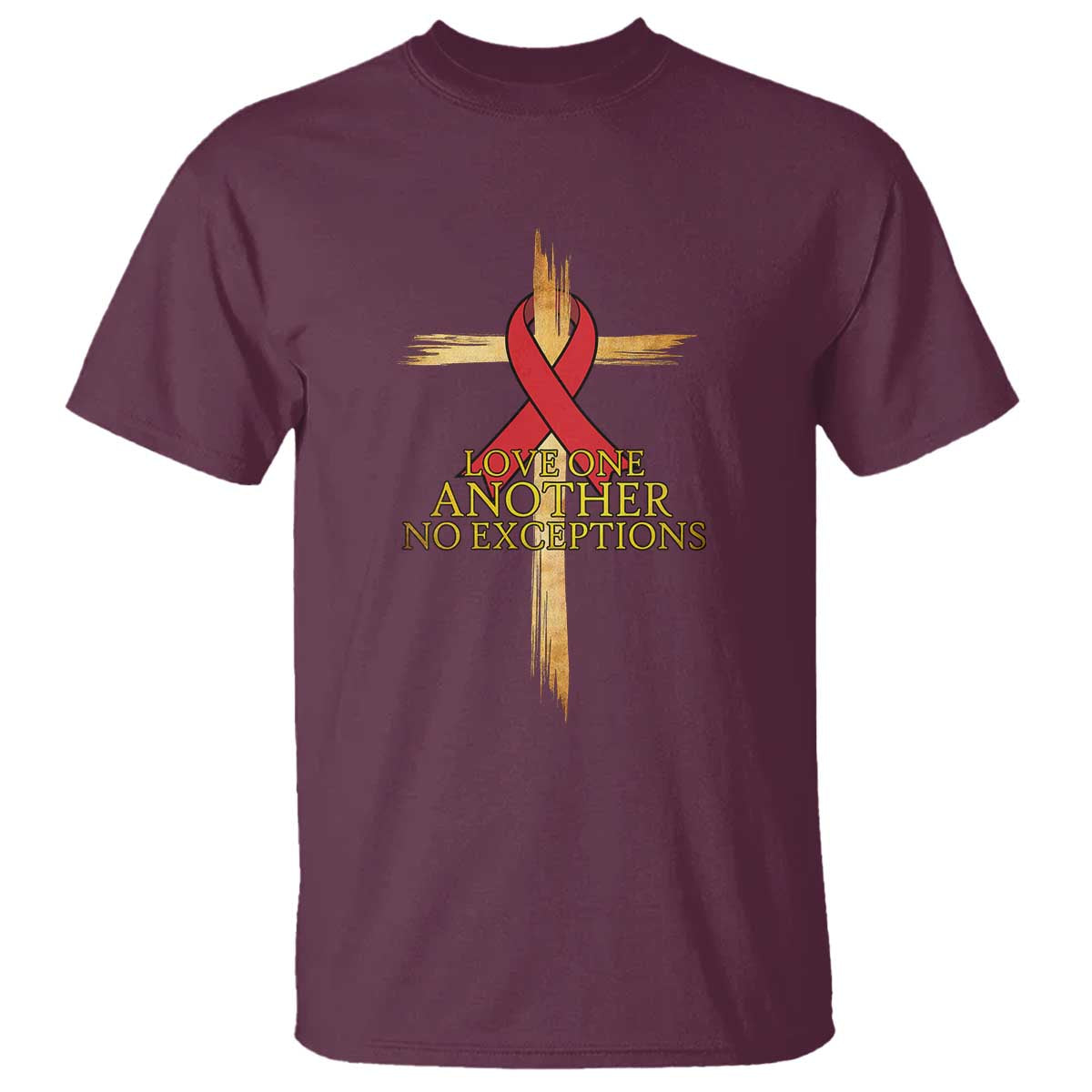 Red Ribbon Christian T Shirt Cross Bible Verse - Wonder Print Shop