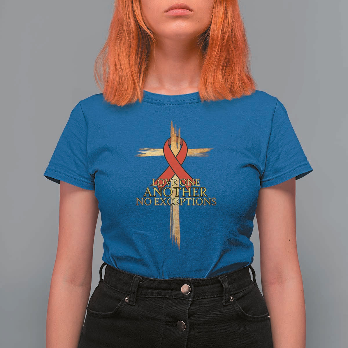 Red Ribbon Christian T Shirt For Women Cross Bible Verse - Wonder Print Shop