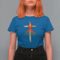 Red Ribbon Christian T Shirt For Women Cross Bible Verse - Wonder Print Shop