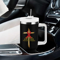 Red Ribbon Christian Tumbler With Handle Cross Bible Verse - Wonder Print Shop
