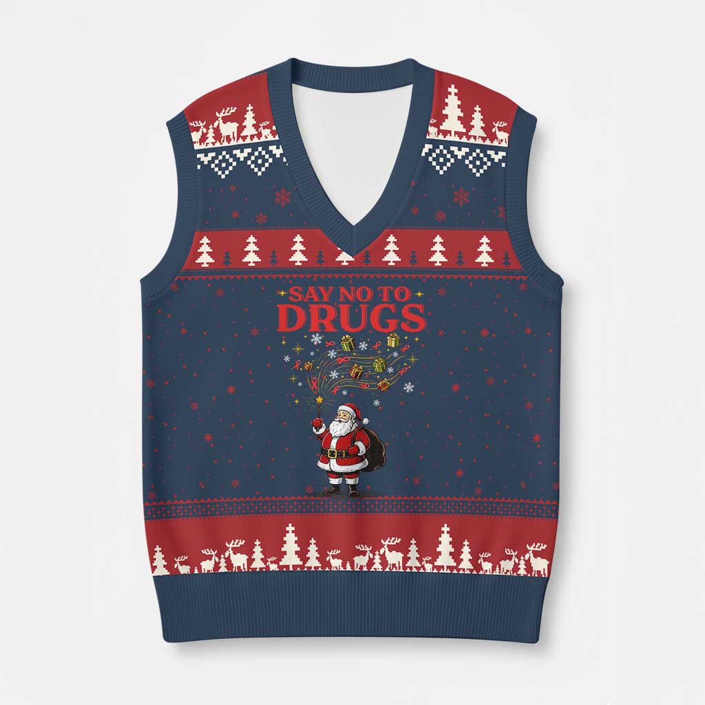 Santa Xmas V-Neck Knit Sweater Vest AIDS Awwanrness Red Ribbon HIV Support - Wonder Print Shop