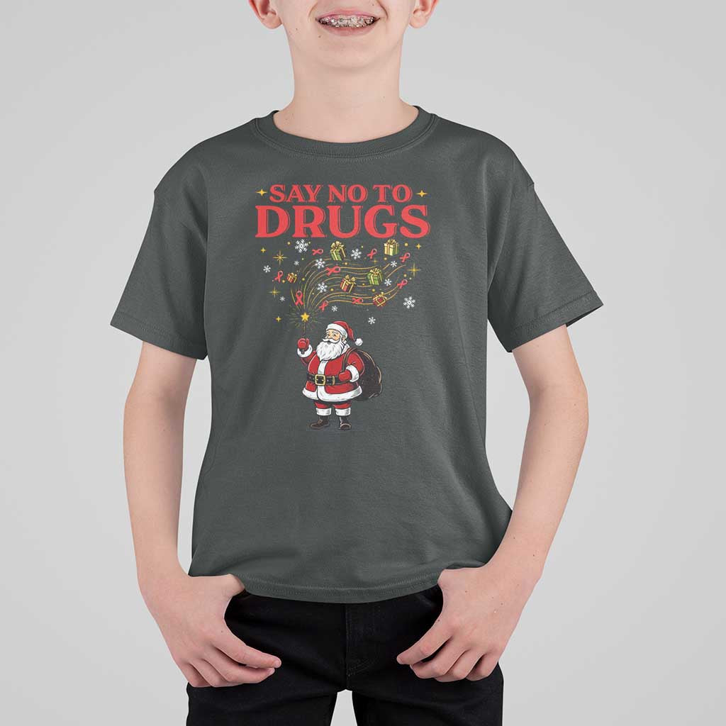 Santa Christmas T Shirt For Kid AIDS Awwanrness Red Ribbon HIV Support - Wonder Print Shop
