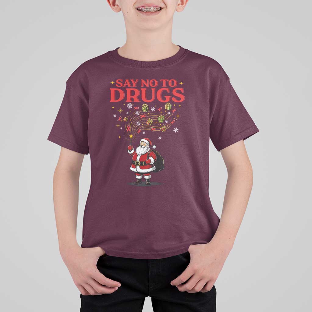 Santa Christmas T Shirt For Kid AIDS Awwanrness Red Ribbon HIV Support - Wonder Print Shop