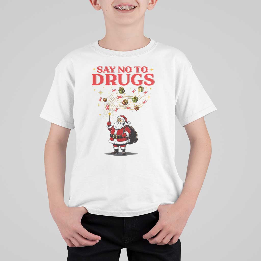 Santa Christmas T Shirt For Kid AIDS Awwanrness Red Ribbon HIV Support - Wonder Print Shop