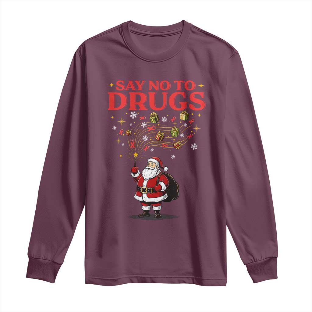Santa Christmas Long Sleeve Shirt AIDS Awwanrness Red Ribbon HIV Support - Wonder Print Shop