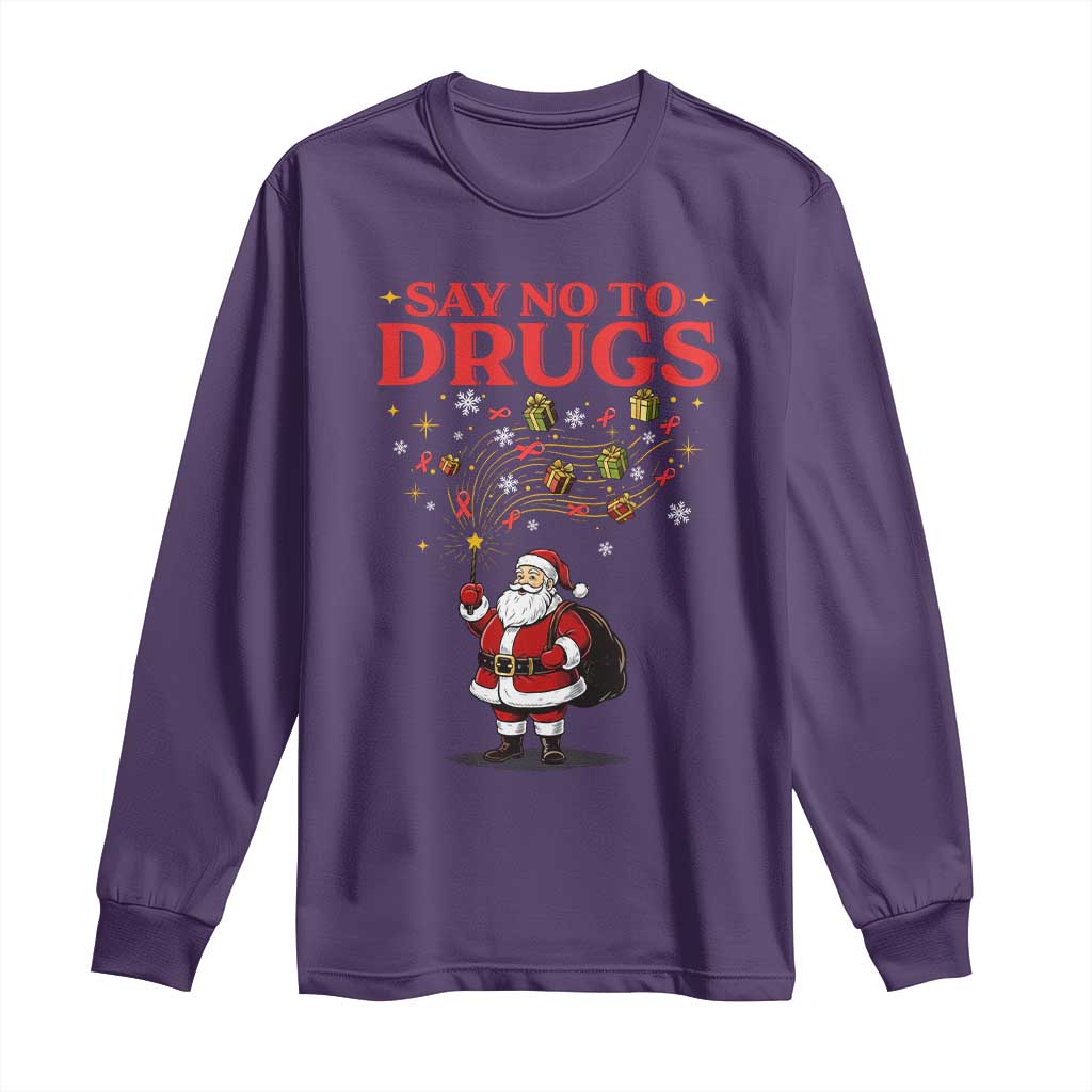 Santa Christmas Long Sleeve Shirt AIDS Awwanrness Red Ribbon HIV Support - Wonder Print Shop