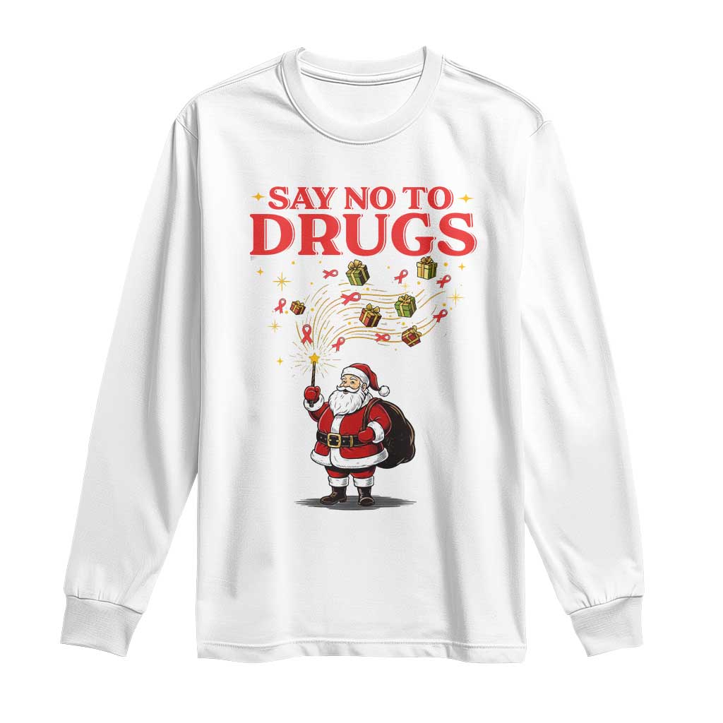Santa Christmas Long Sleeve Shirt AIDS Awwanrness Red Ribbon HIV Support - Wonder Print Shop