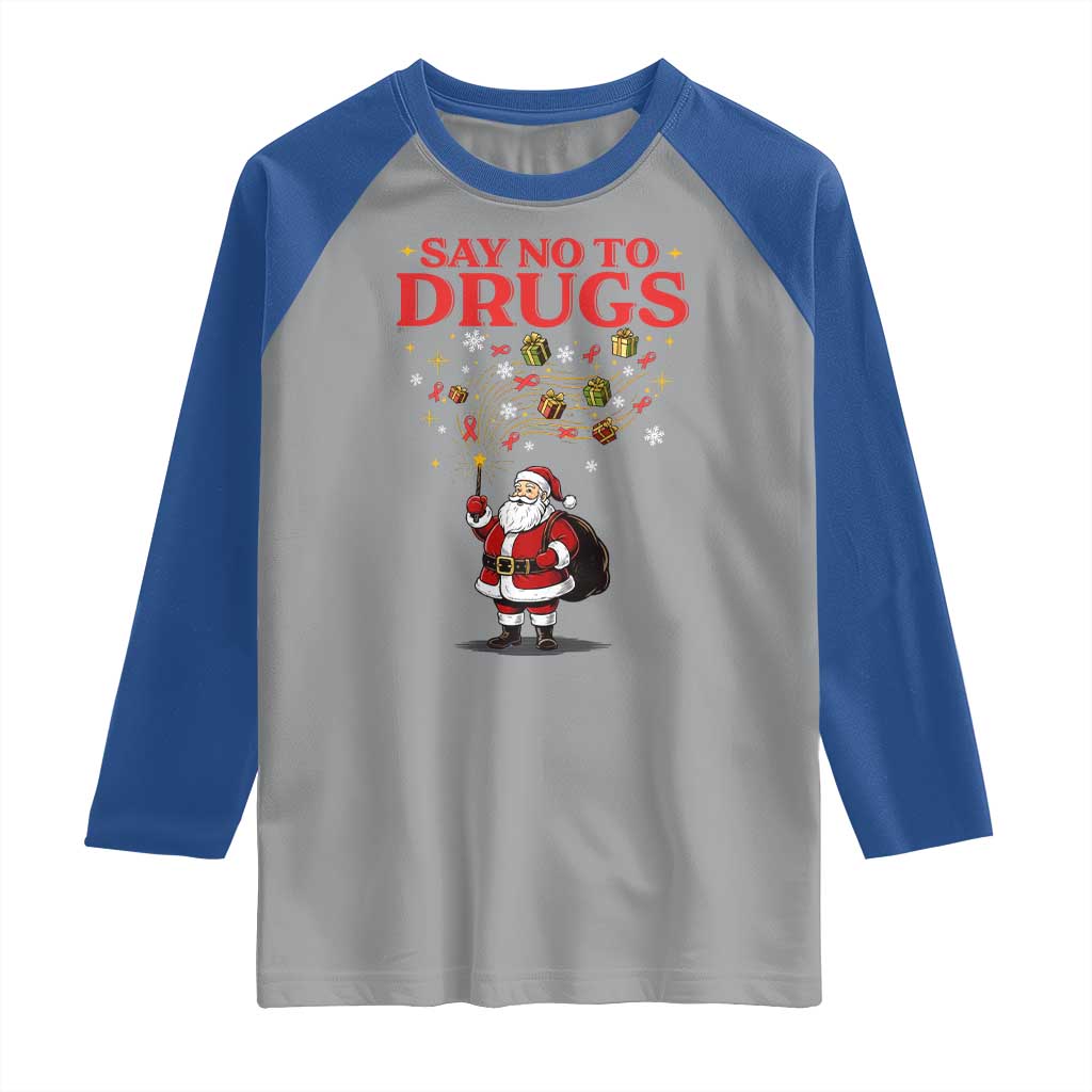 Santa Christmas Raglan Shirt AIDS Awwanrness Red Ribbon HIV Support - Wonder Print Shop