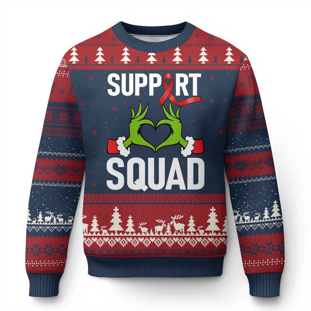 Red Ribbon AIDS Awareness Ugly Christmas Sweater Elf Hand Xmas HIV Support - Wonder Print Shop