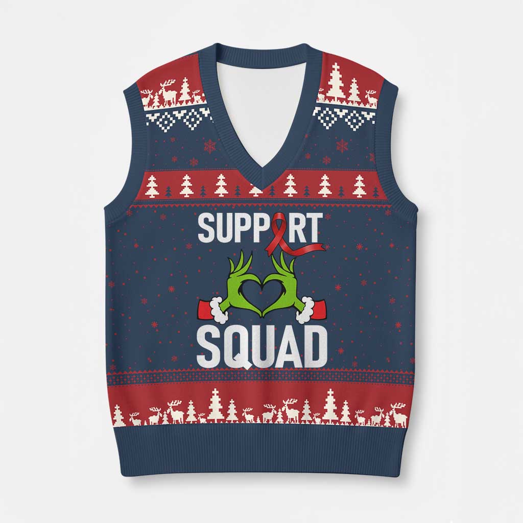 Red Ribbon AIDS Awareness V-Neck Knit Sweater Vest Elf Hand Xmas HIV Support - Wonder Print Shop