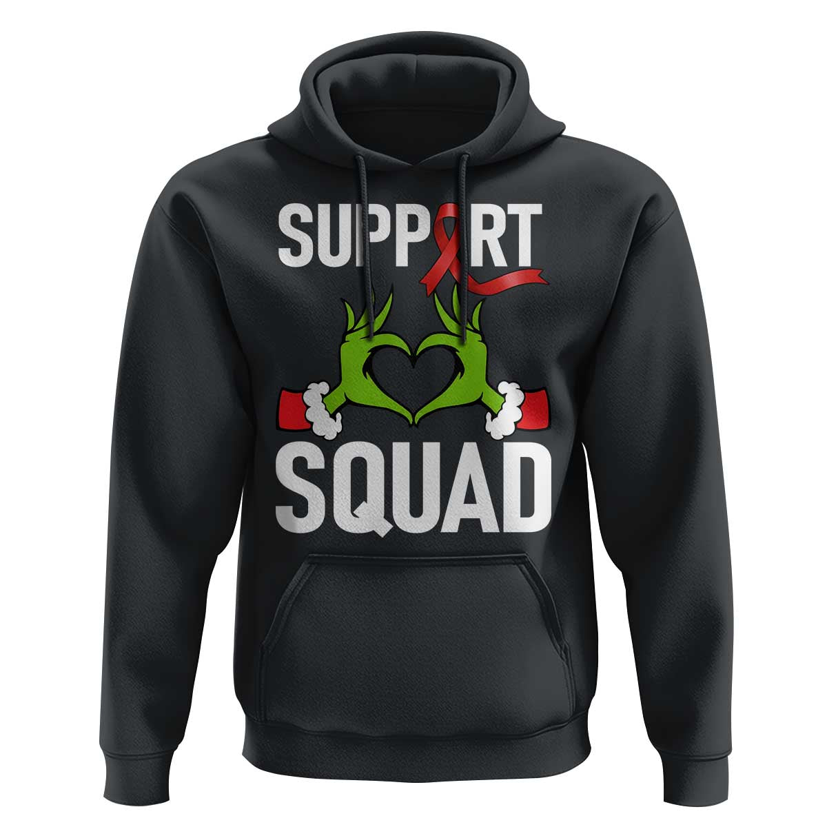 Red Ribbon AIDS Awareness Hoodie Elf Hand Christmas HIV Support - Wonder Print Shop