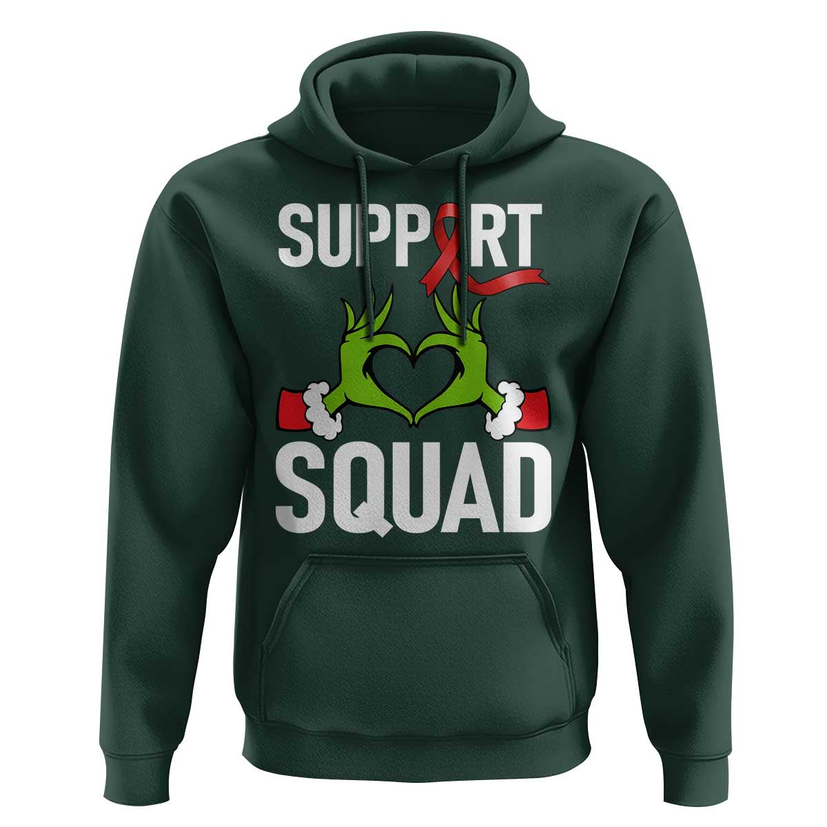 Red Ribbon AIDS Awareness Hoodie Elf Hand Christmas HIV Support - Wonder Print Shop