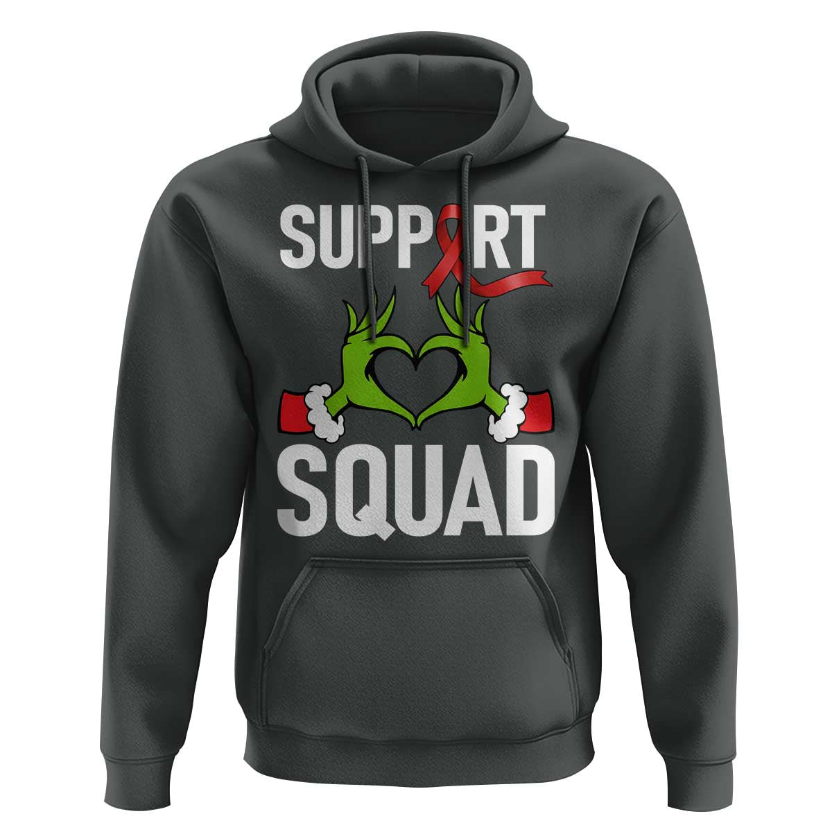 Red Ribbon AIDS Awareness Hoodie Elf Hand Christmas HIV Support - Wonder Print Shop