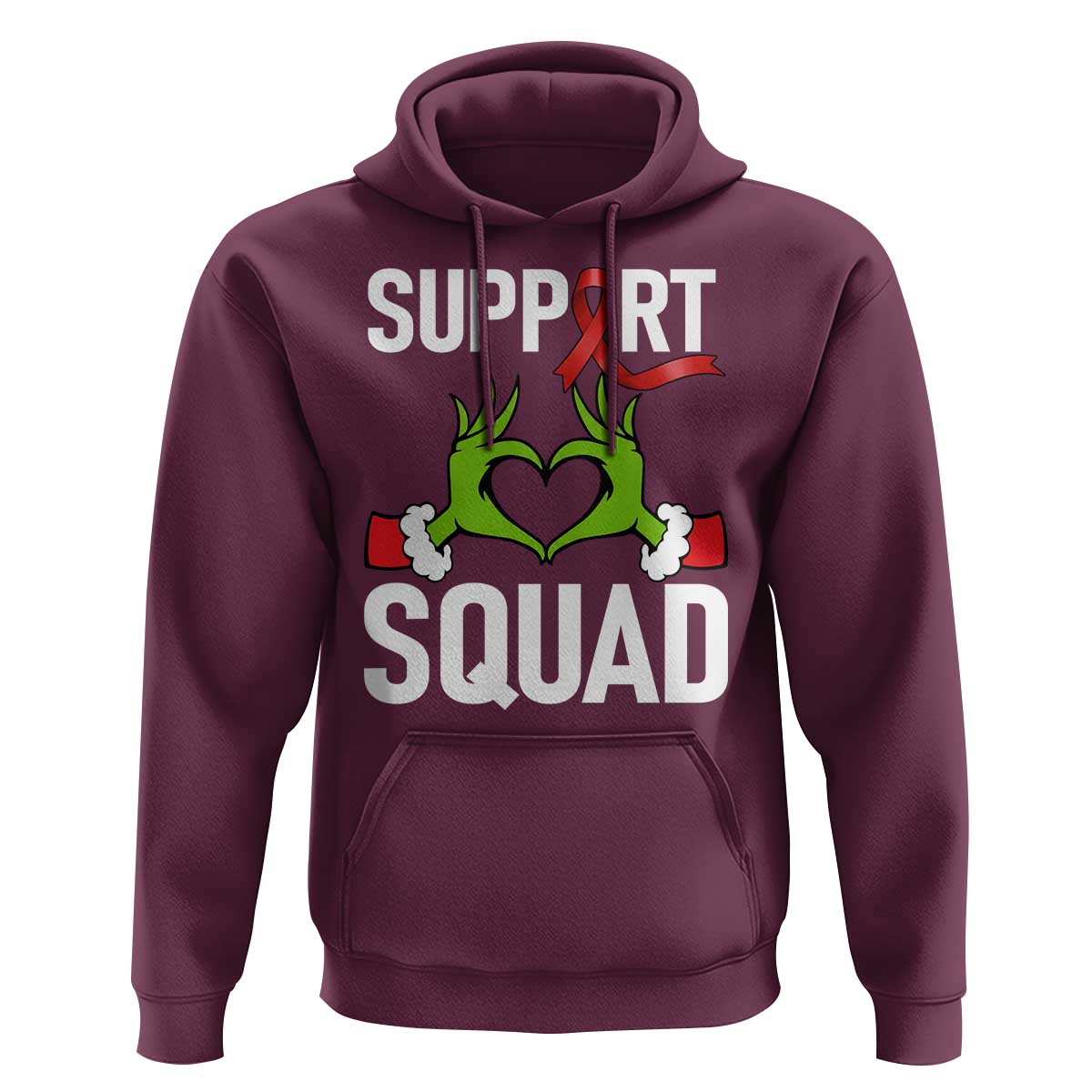 Red Ribbon AIDS Awareness Hoodie Elf Hand Christmas HIV Support - Wonder Print Shop