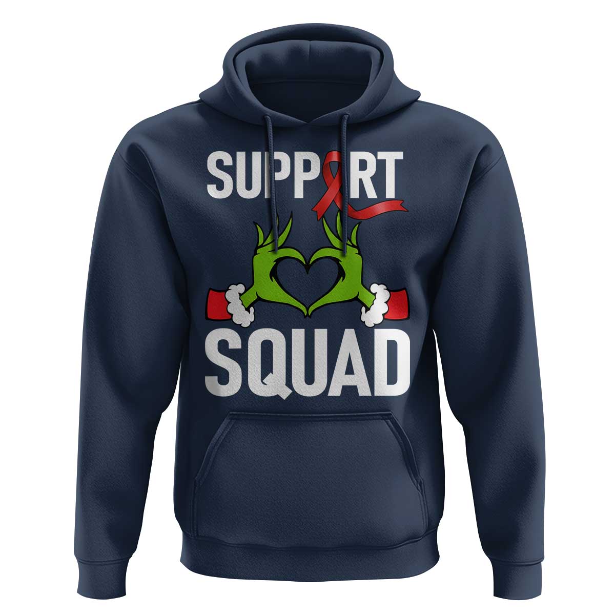 Red Ribbon AIDS Awareness Hoodie Elf Hand Christmas HIV Support - Wonder Print Shop