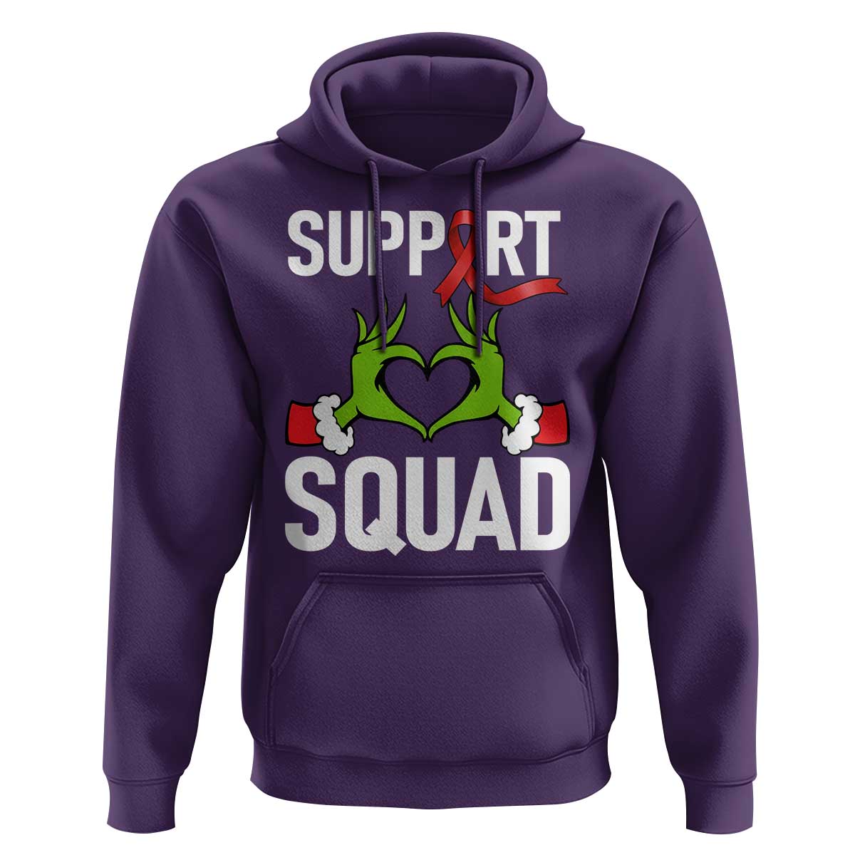 Red Ribbon AIDS Awareness Hoodie Elf Hand Christmas HIV Support - Wonder Print Shop