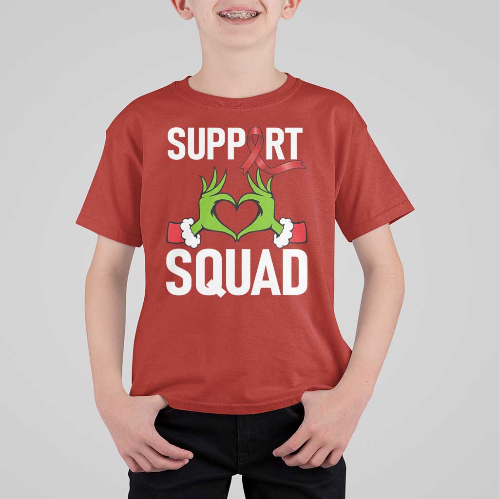 Red Ribbon AIDS Awareness T Shirt For Kid Elf Hand Christmas HIV Support - Wonder Print Shop