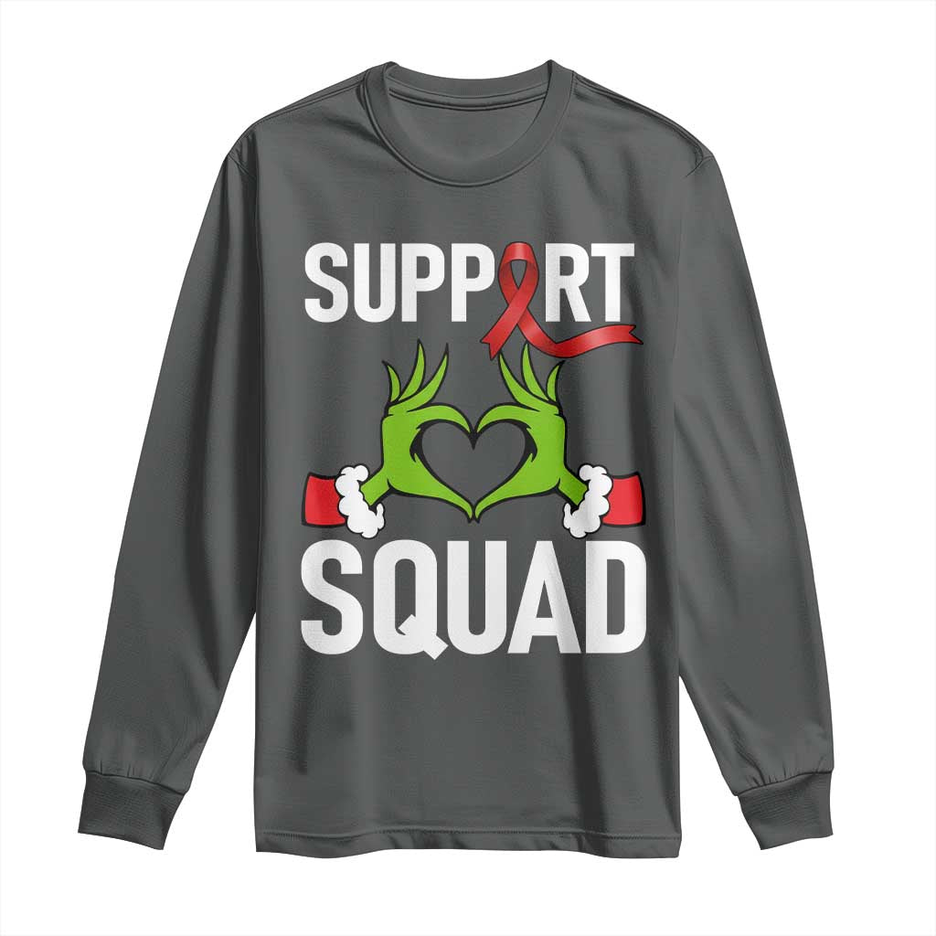 Red Ribbon AIDS Awareness Long Sleeve Shirt Elf Hand Christmas HIV Support - Wonder Print Shop