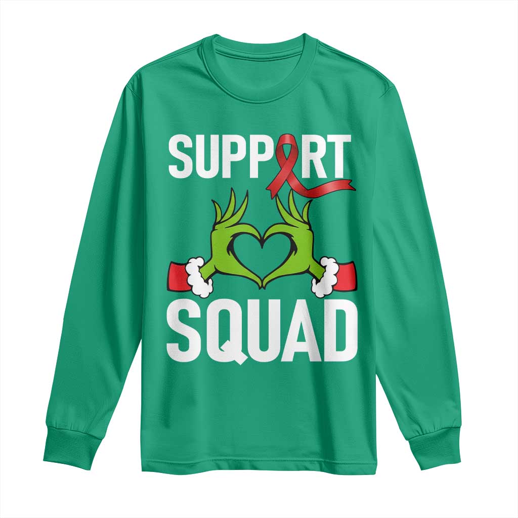 Red Ribbon AIDS Awareness Long Sleeve Shirt Elf Hand Christmas HIV Support - Wonder Print Shop