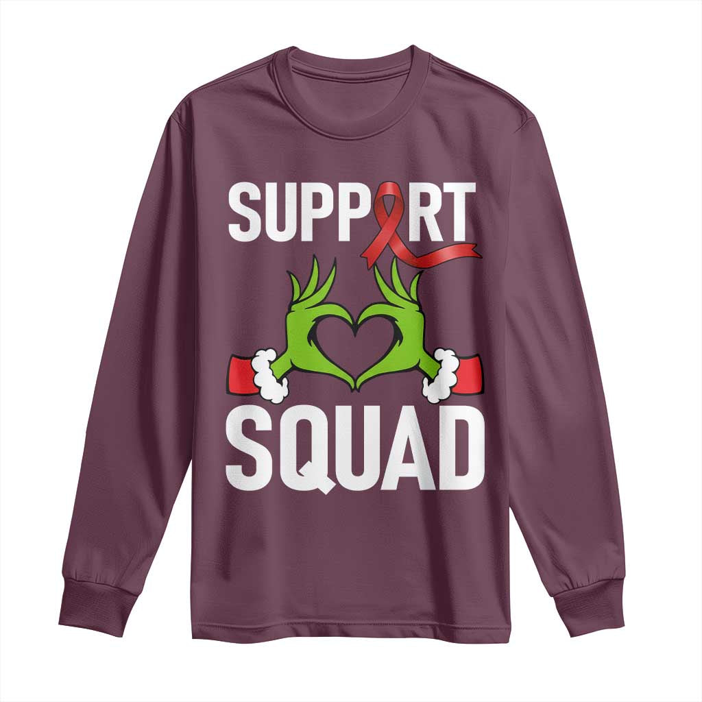Red Ribbon AIDS Awareness Long Sleeve Shirt Elf Hand Christmas HIV Support - Wonder Print Shop