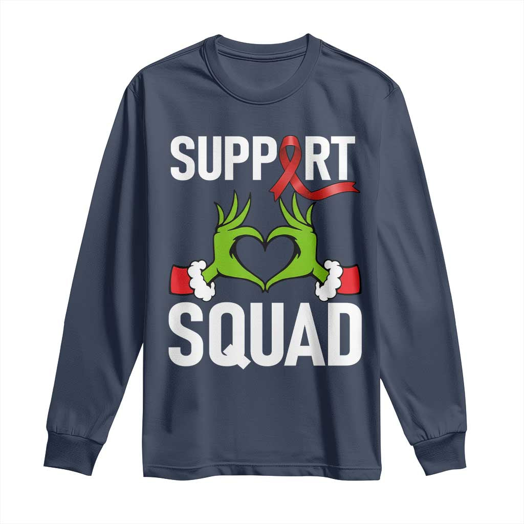 Red Ribbon AIDS Awareness Long Sleeve Shirt Elf Hand Christmas HIV Support - Wonder Print Shop