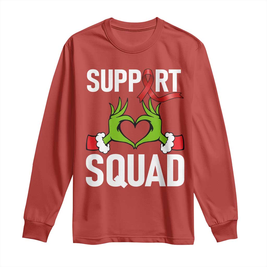 Red Ribbon AIDS Awareness Long Sleeve Shirt Elf Hand Christmas HIV Support - Wonder Print Shop