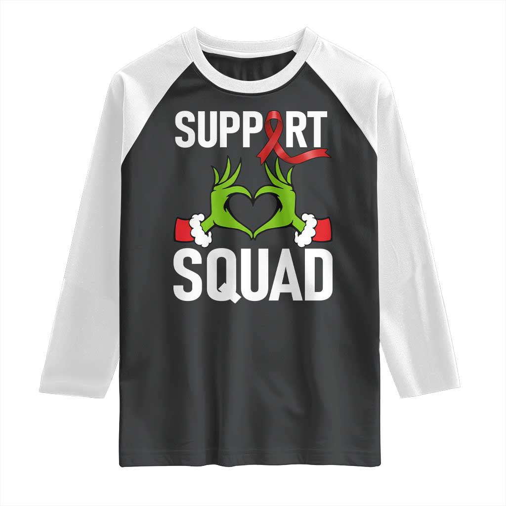Red Ribbon AIDS Awareness Raglan Shirt Elf Hand Christmas HIV Support - Wonder Print Shop