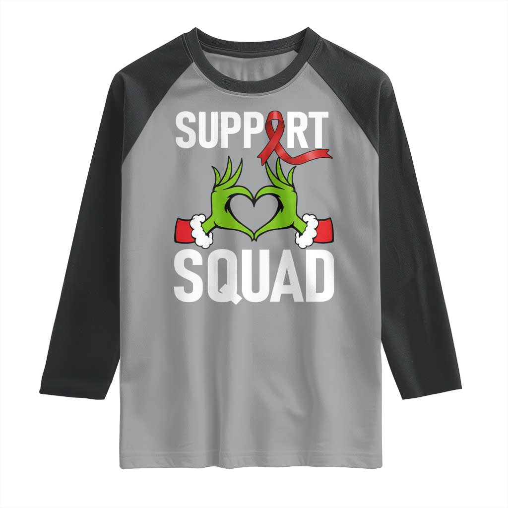 Red Ribbon AIDS Awareness Raglan Shirt Elf Hand Christmas HIV Support - Wonder Print Shop