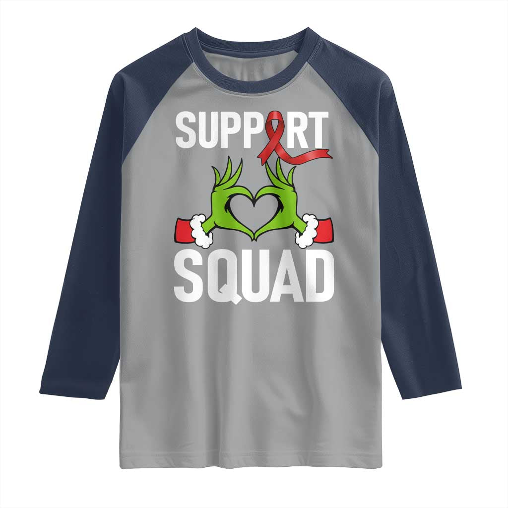 Red Ribbon AIDS Awareness Raglan Shirt Elf Hand Christmas HIV Support - Wonder Print Shop