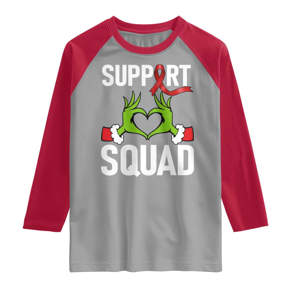 Red Ribbon AIDS Awareness Raglan Shirt Elf Hand Christmas HIV Support - Wonder Print Shop