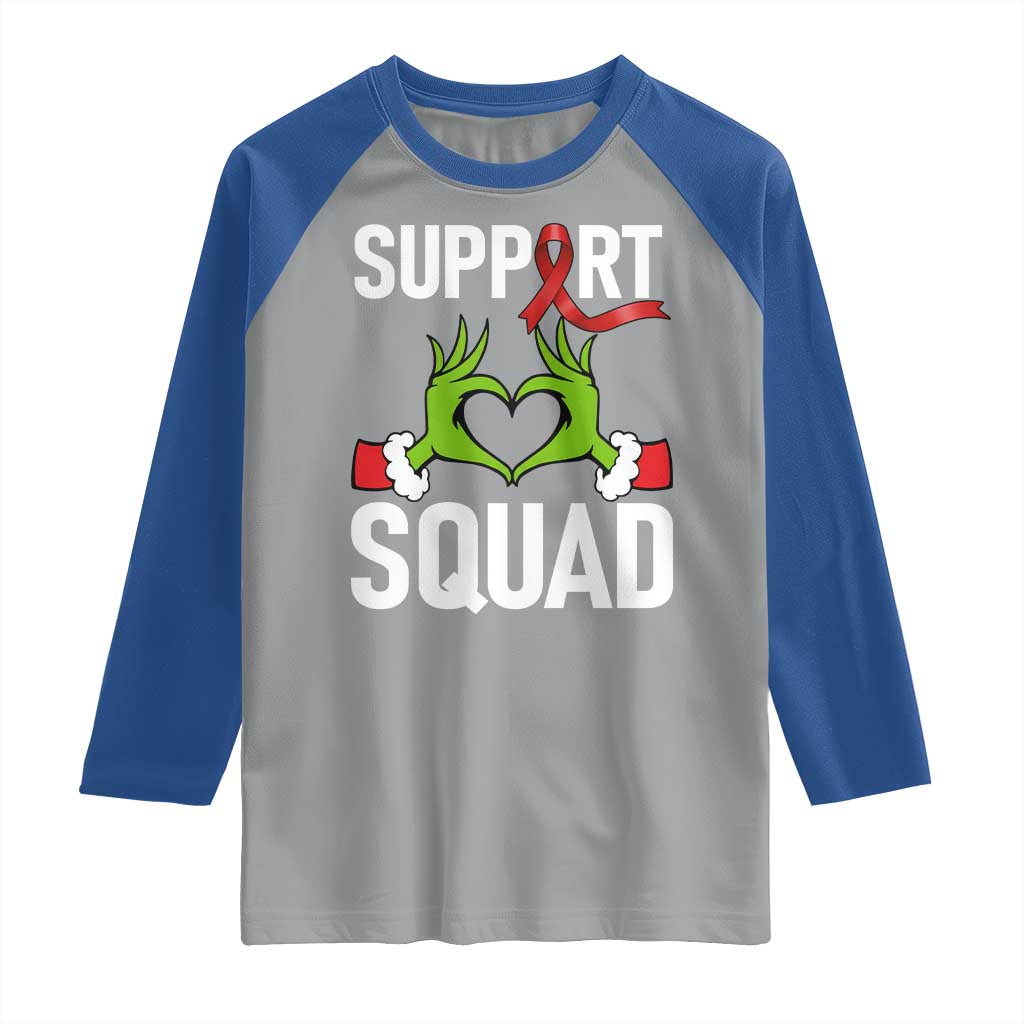 Red Ribbon AIDS Awareness Raglan Shirt Elf Hand Christmas HIV Support - Wonder Print Shop