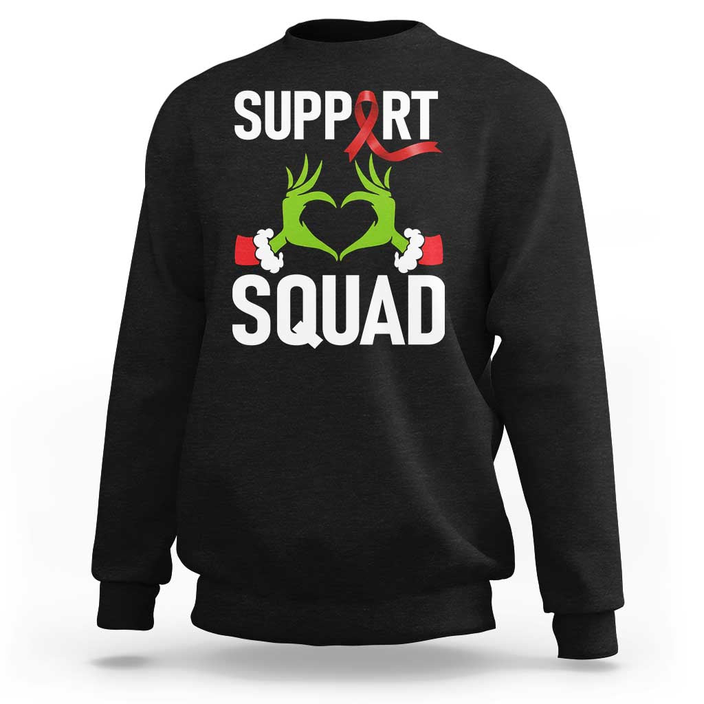 Red Ribbon AIDS Awareness Sweatshirt Elf Hand Christmas HIV Support - Wonder Print Shop
