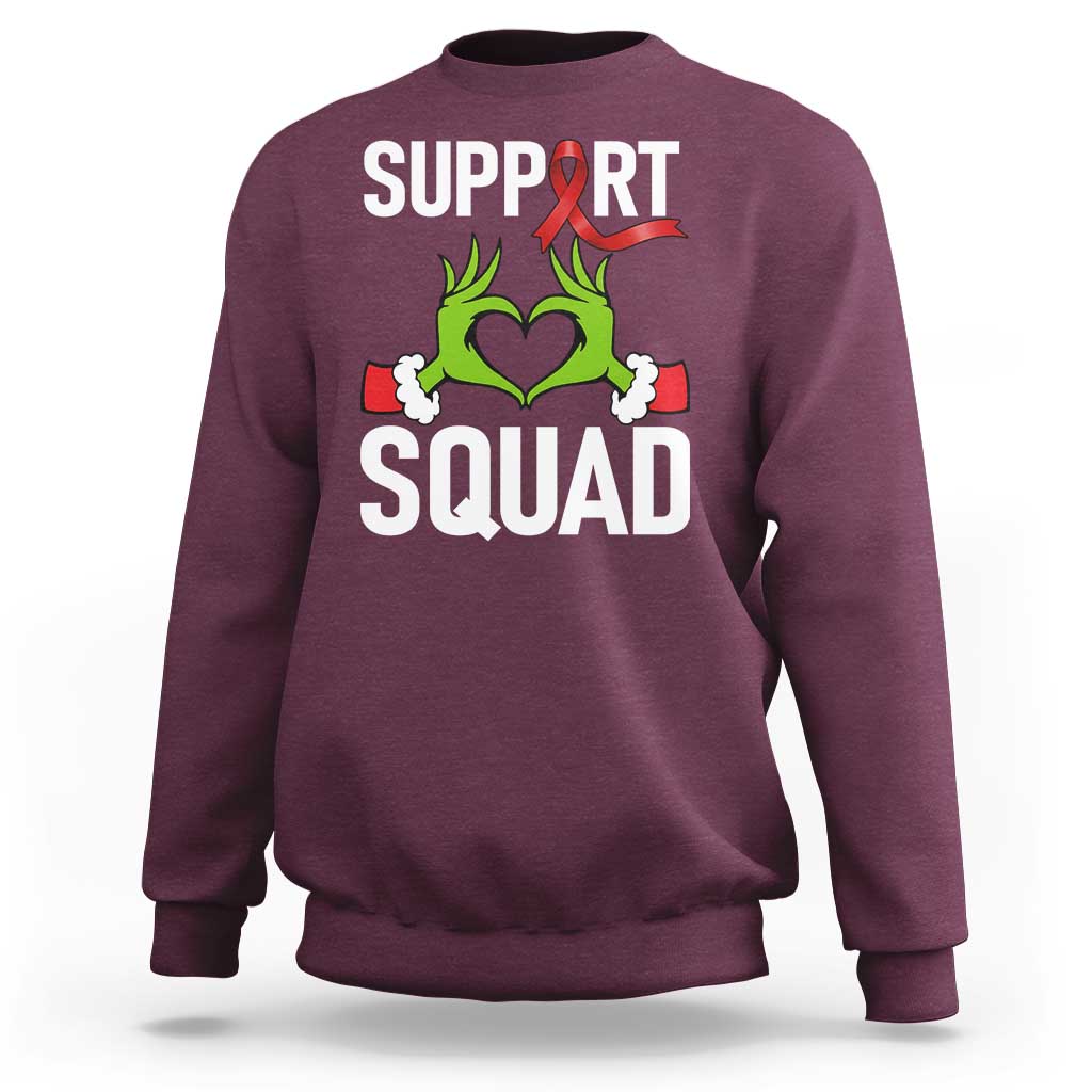 Red Ribbon AIDS Awareness Sweatshirt Elf Hand Christmas HIV Support - Wonder Print Shop