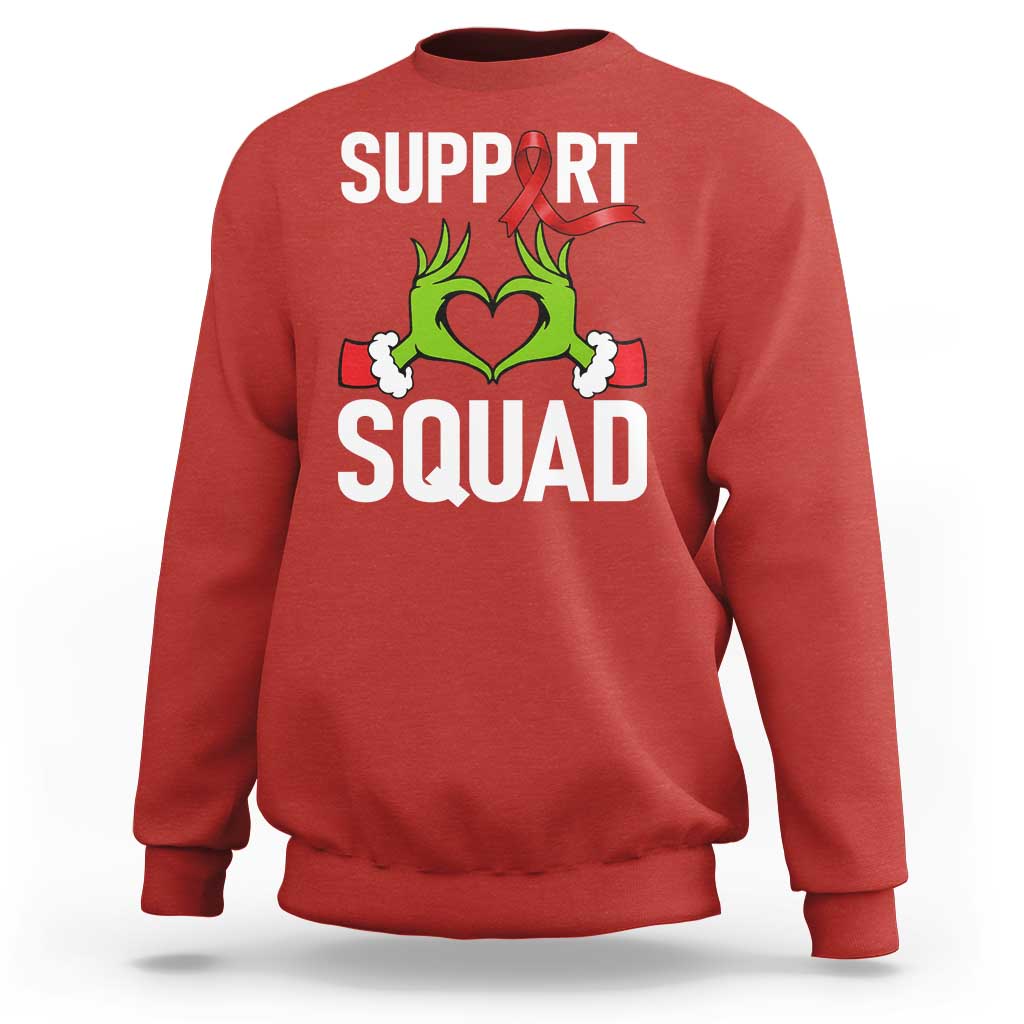 Red Ribbon AIDS Awareness Sweatshirt Elf Hand Christmas HIV Support - Wonder Print Shop