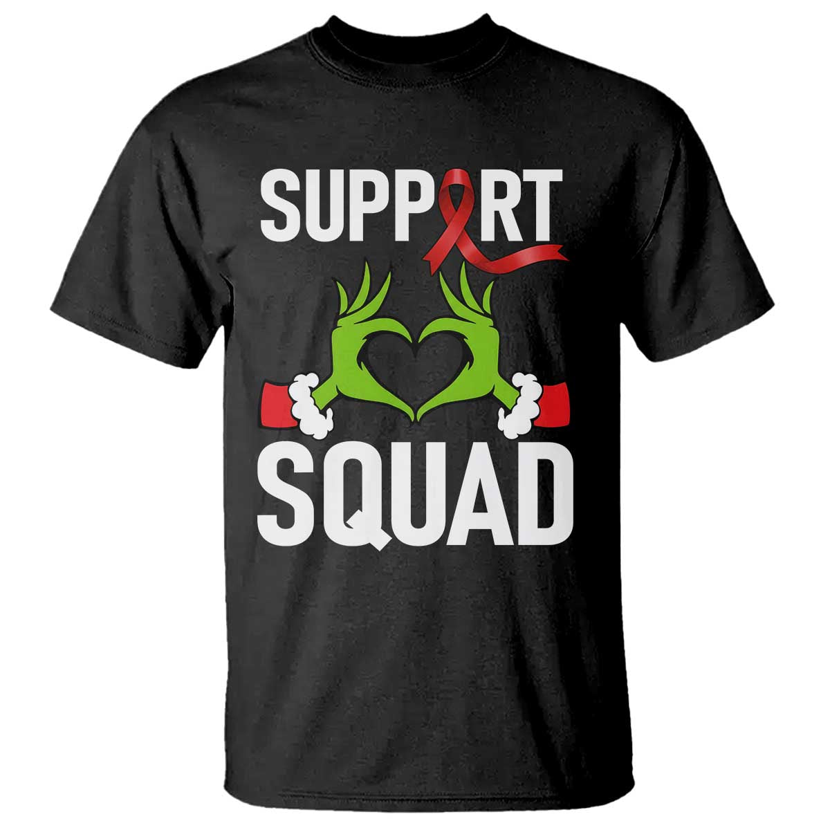 Red Ribbon AIDS Awareness T Shirt Elf Hand Christmas HIV Support - Wonder Print Shop