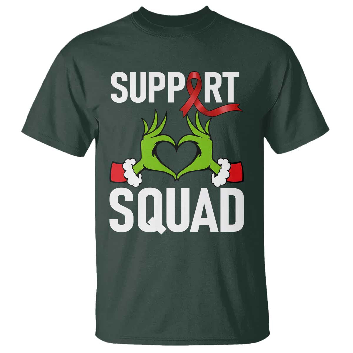 Red Ribbon AIDS Awareness T Shirt Elf Hand Christmas HIV Support - Wonder Print Shop