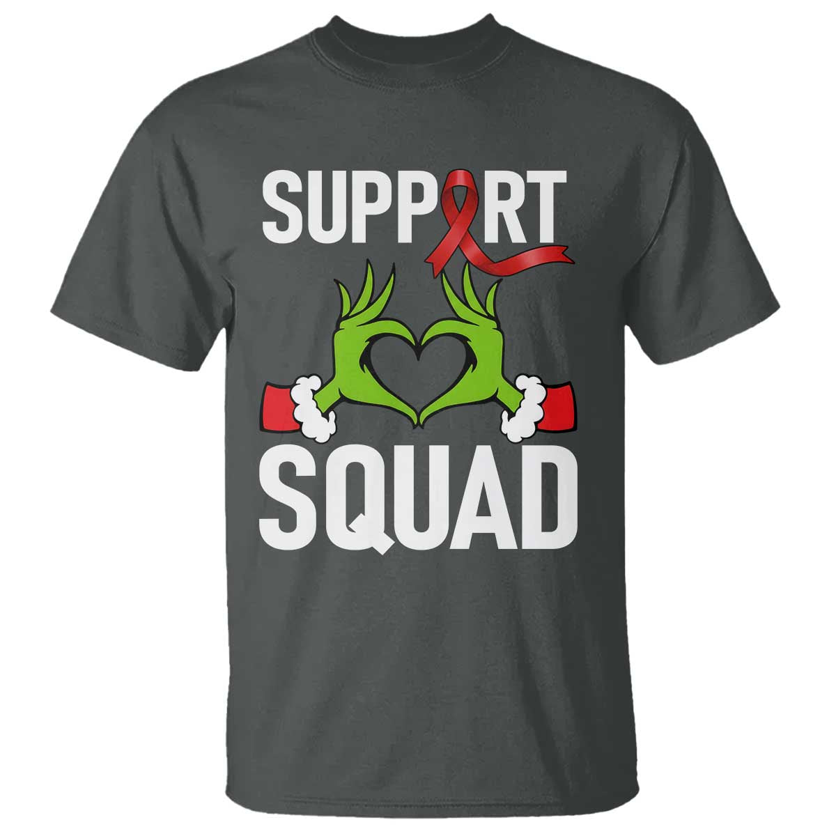 Red Ribbon AIDS Awareness T Shirt Elf Hand Christmas HIV Support - Wonder Print Shop